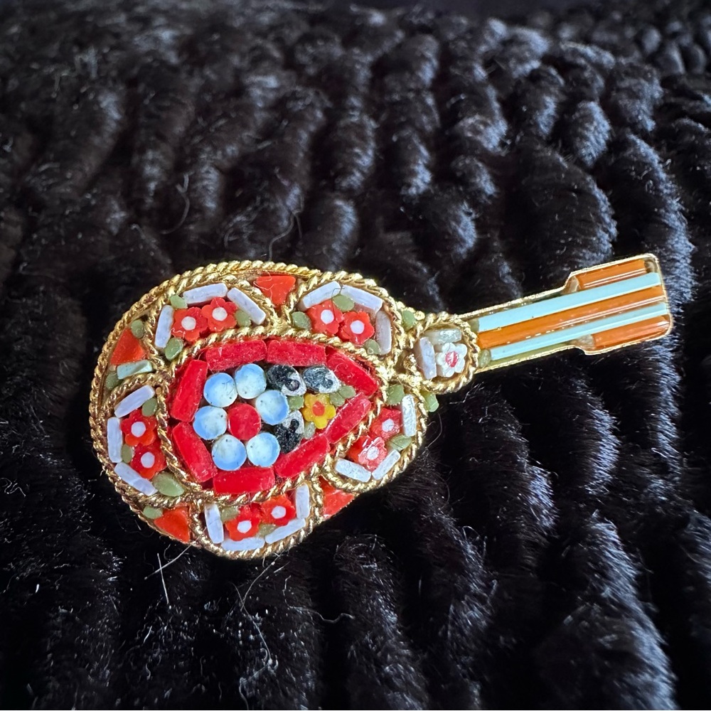 Vintage Micro Mosaic Mandolin Broach Pin - Picture 3 of 6